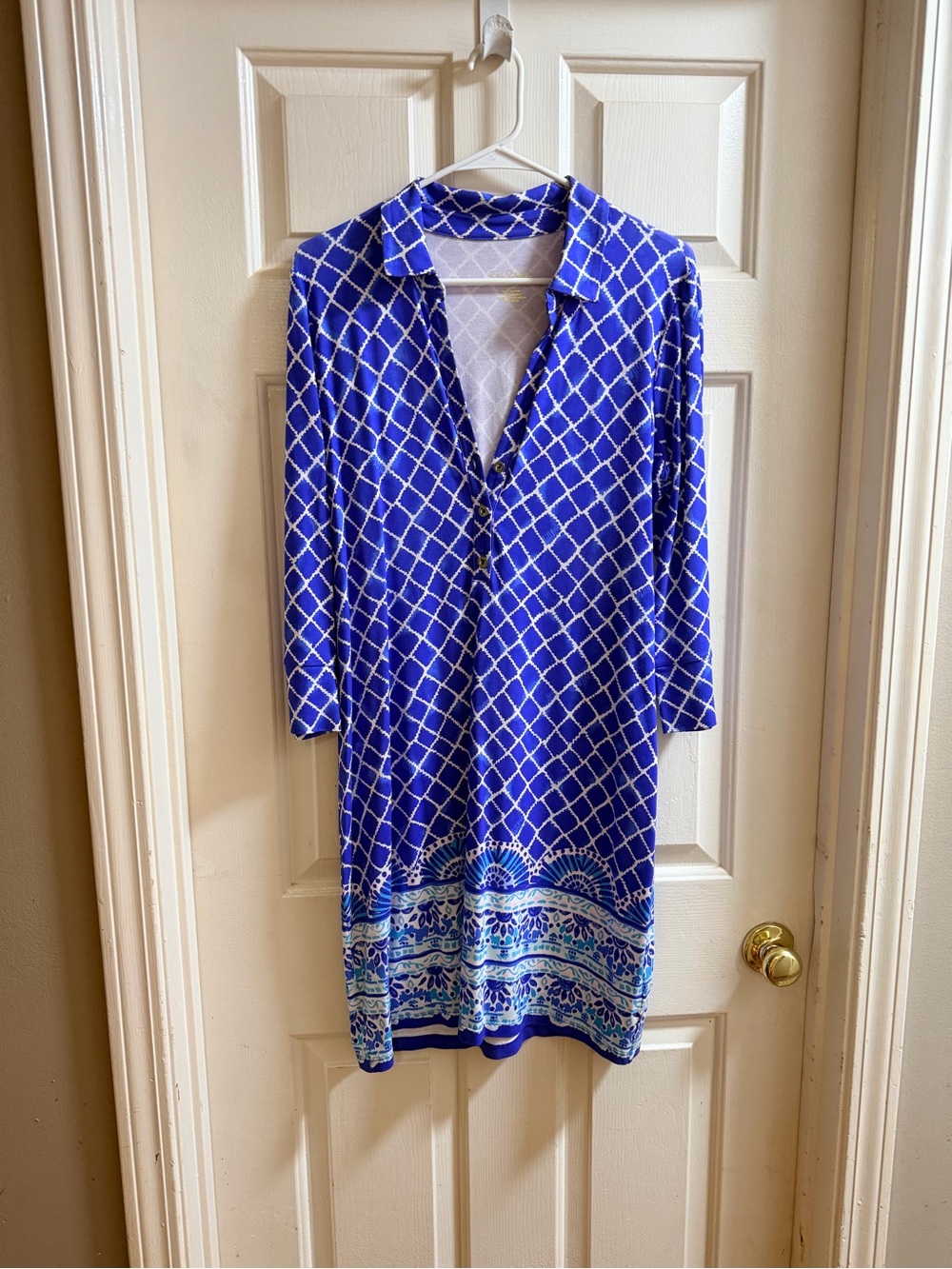 Lilly Pulitzer Royal Blue Lattice Collared Long Sleeve Dress